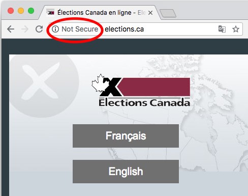 Chrome not-secure warning on Elections Canada website